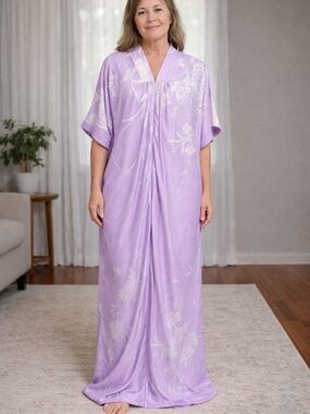 Anthony Richards Medium Purple Floral Pattern 3/4 Zip House Dress Gown Pockets